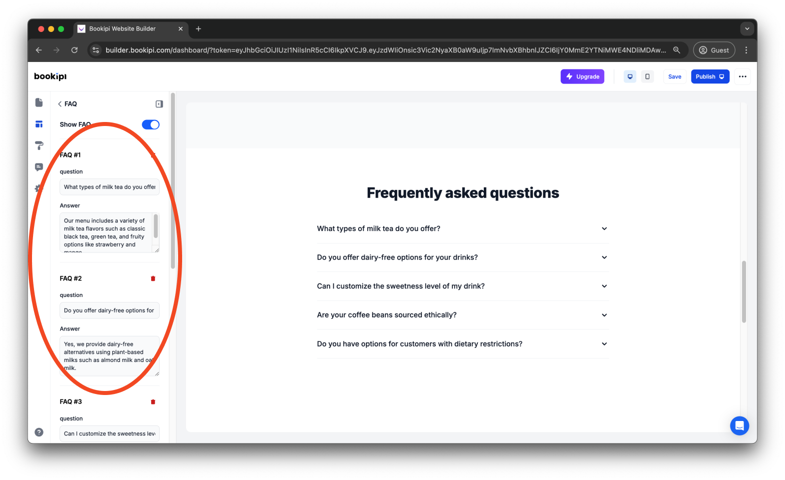 Bookipi AI Website Builder - How to add, edit and delete your FAQs in Bookipi AI Website Builder - 6