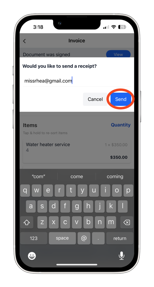 Invoice Mobile App - How to mark the invoice as paid and send a receipt using the mobile app - 9