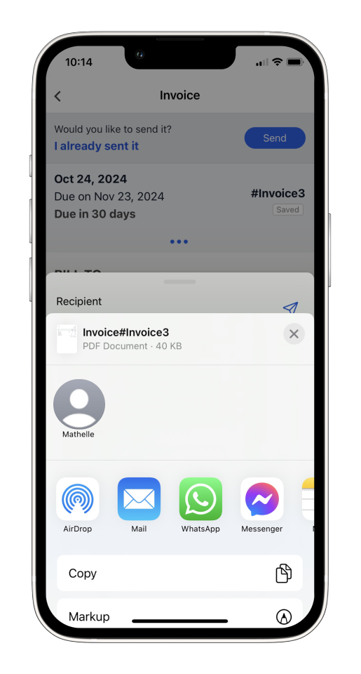Invoice Mobile App - How to send an invoice as a PDF - 5