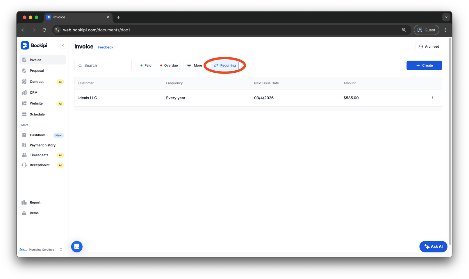 Invoice Web V2 - How to end a recurring invoice - 2