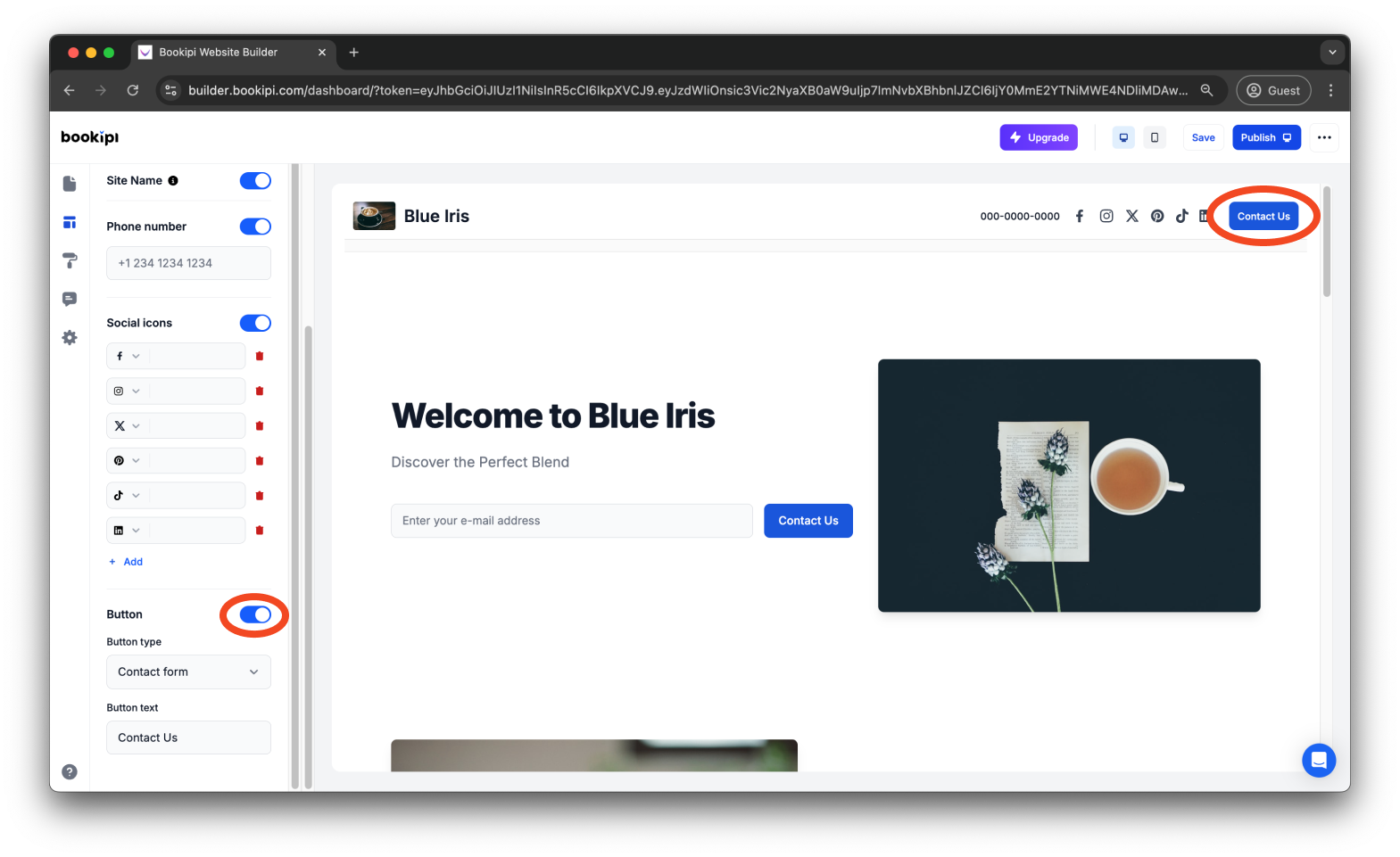 Bookipi AI Website Builder - How to enable the contact buttons and contact form in Bookipi AI Website Builder - 5