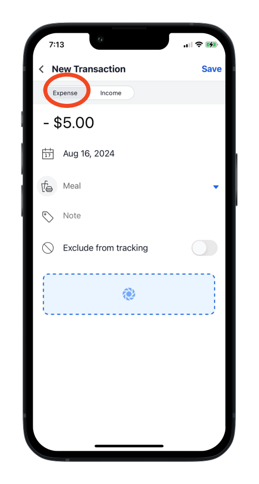 Invoice Mobile App - How to add an expense or income in cash flow - 6