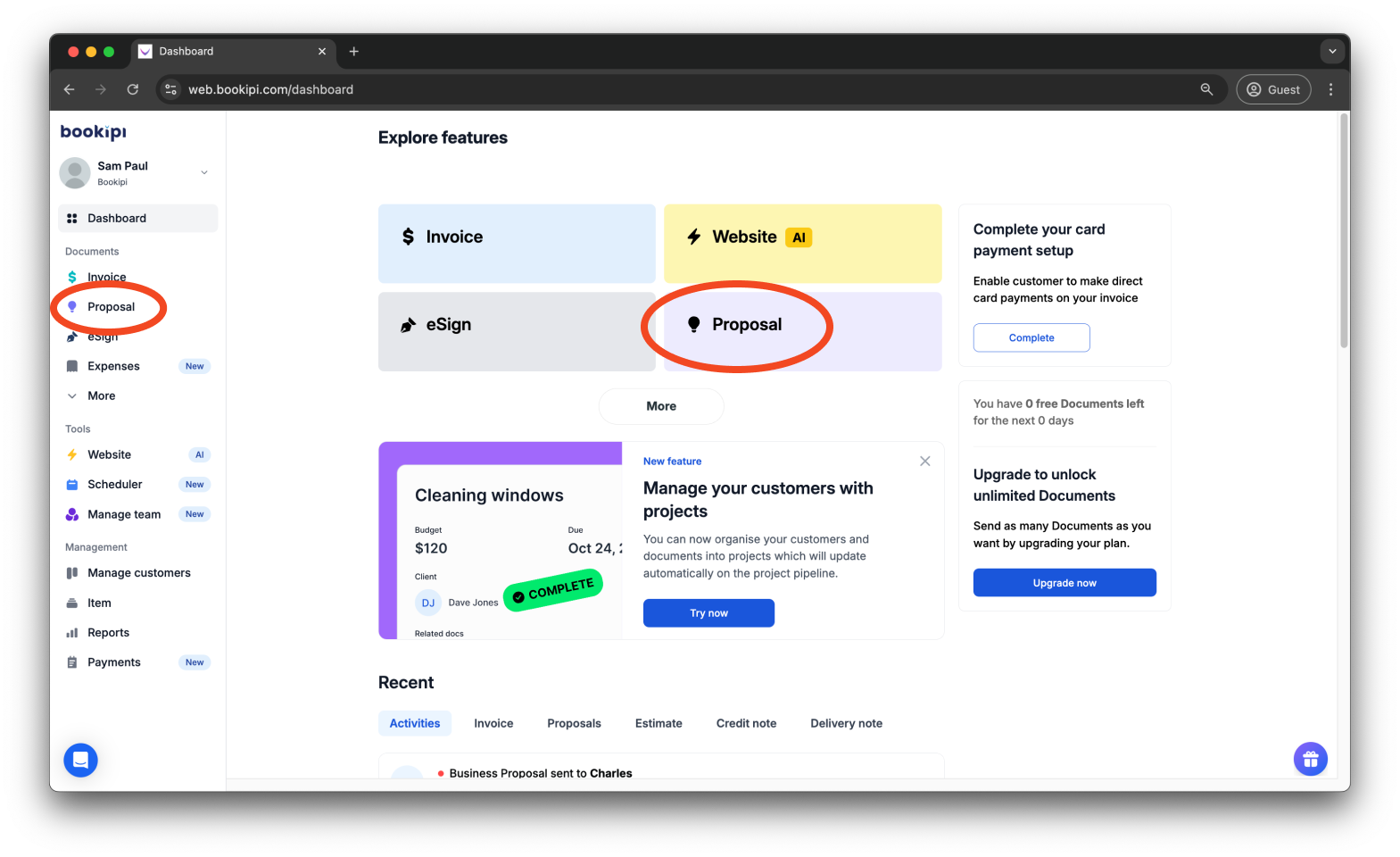 Bookipi Proposal Maker - How to set the terms and conditions for proposals - 1