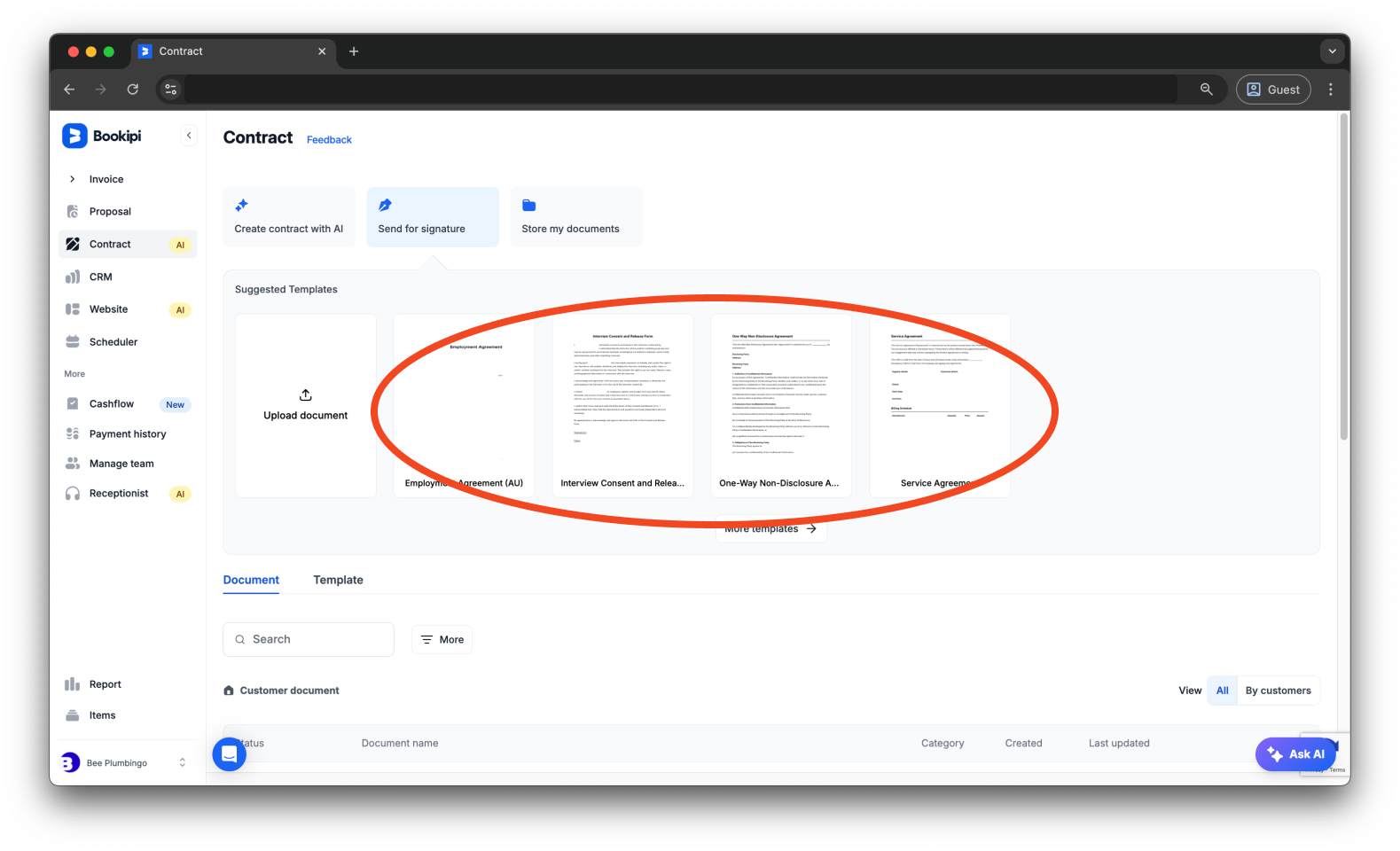Bookipi eSign - How to create an eSign document from an existing template using Bookipi eSign - 3