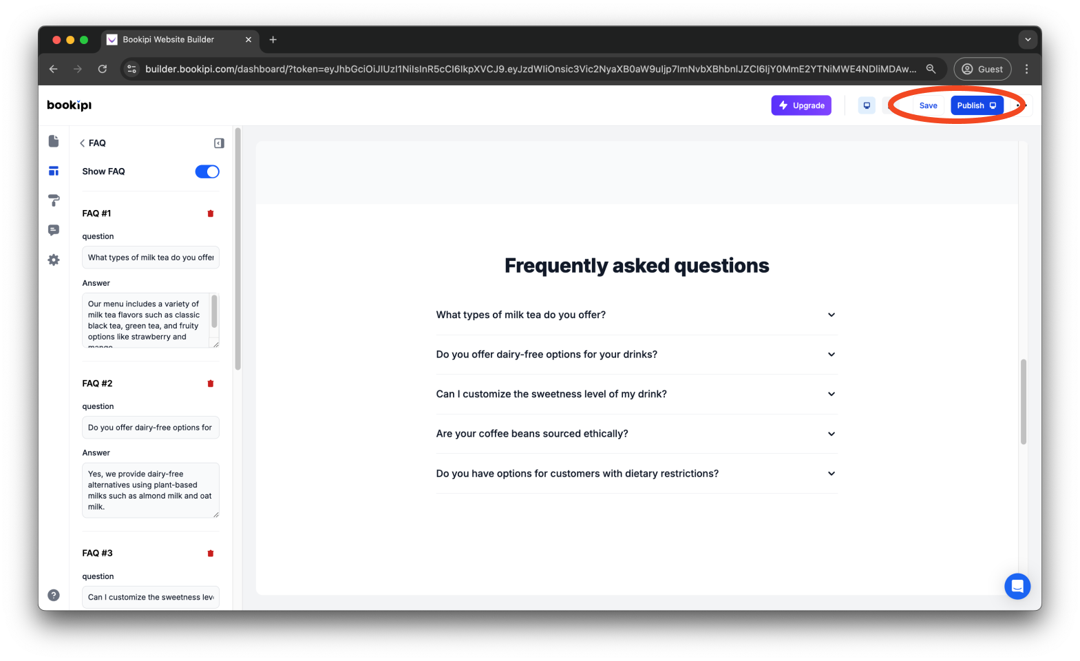 Bookipi AI Website Builder - How to add, edit and delete your FAQs in Bookipi AI Website Builder - 10