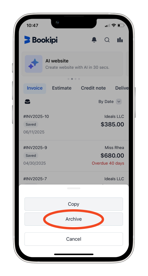 Invoice Mobile App - Auto Archive Paid invoices - 12