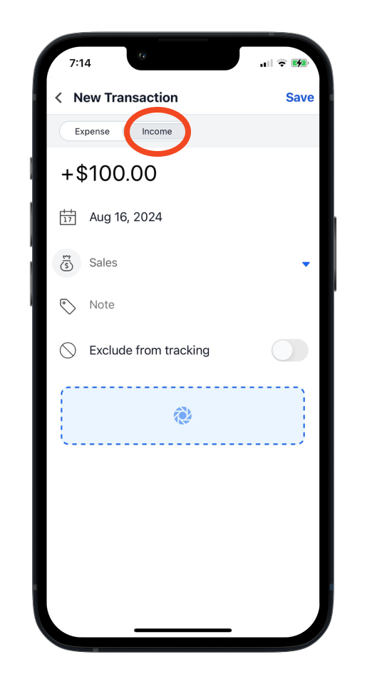Invoice Mobile App - How to add an expense or income in cash flow - 9