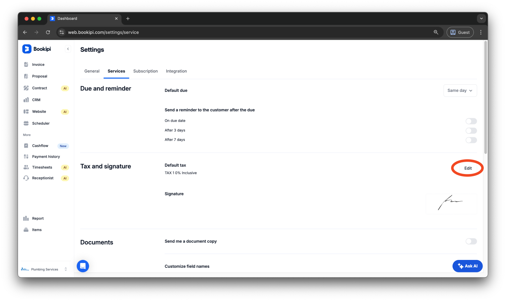 Invoice Web V2 - How to set the tax on future invoices - 4