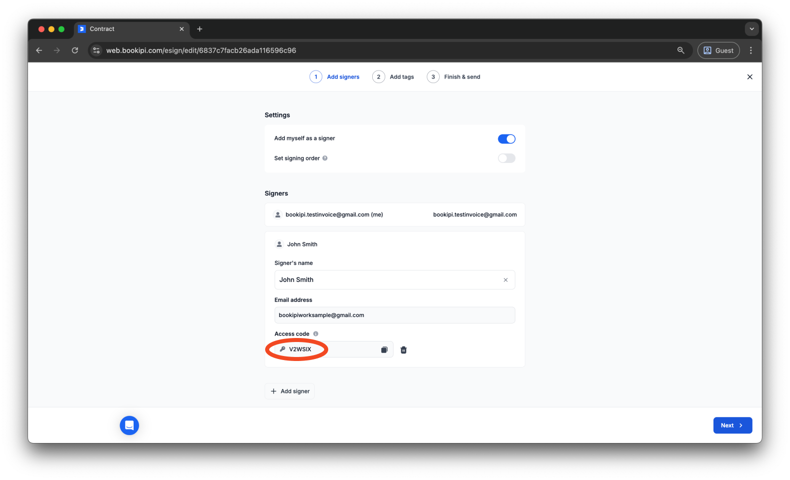 Uncategorized - How to add an access code to your Bookipi eSign document - 6