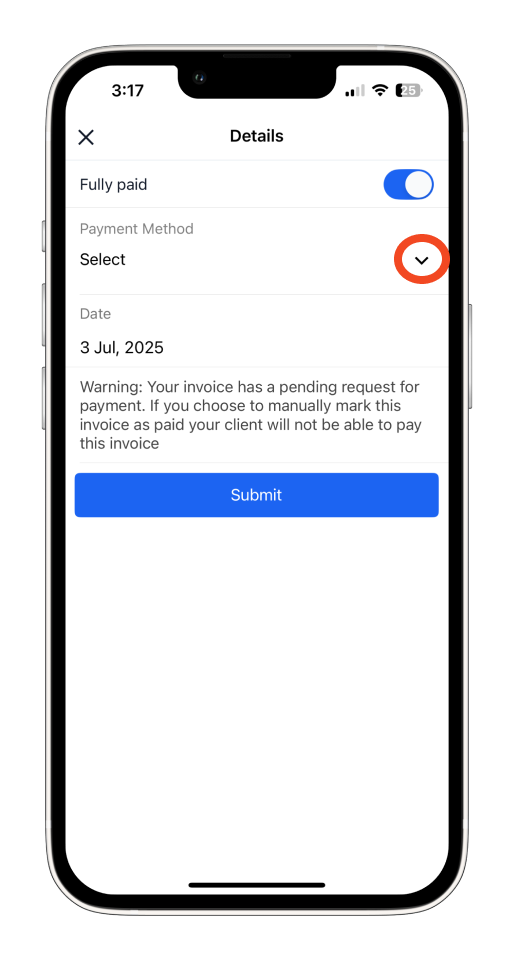 Invoice Mobile App - How to mark the invoice as paid and send a receipt using the mobile app - 5