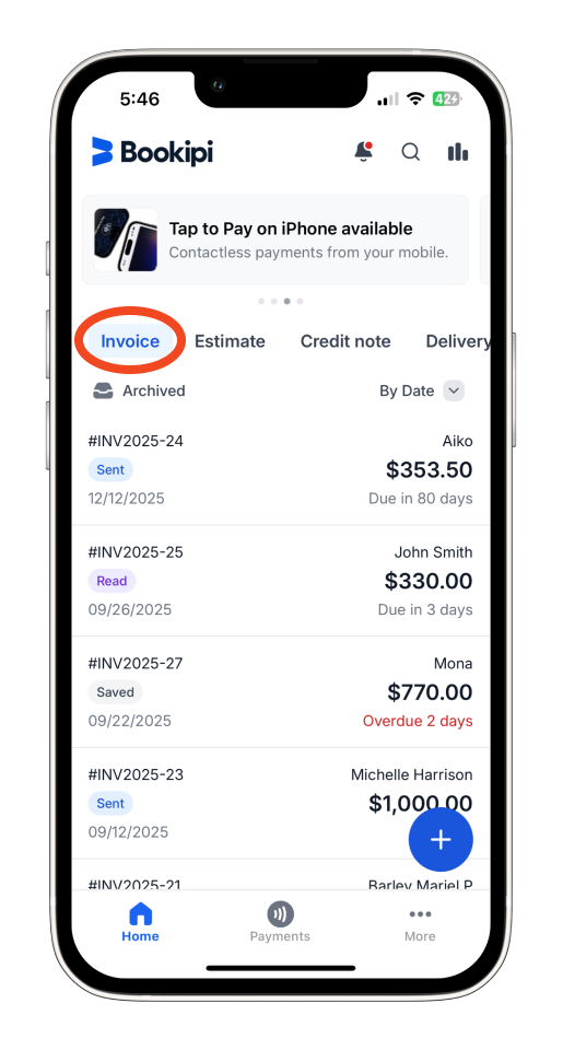 Uncategorized - How to edit a Partially or Fully Paid Invoice in the Bookipi Mobile App - 1