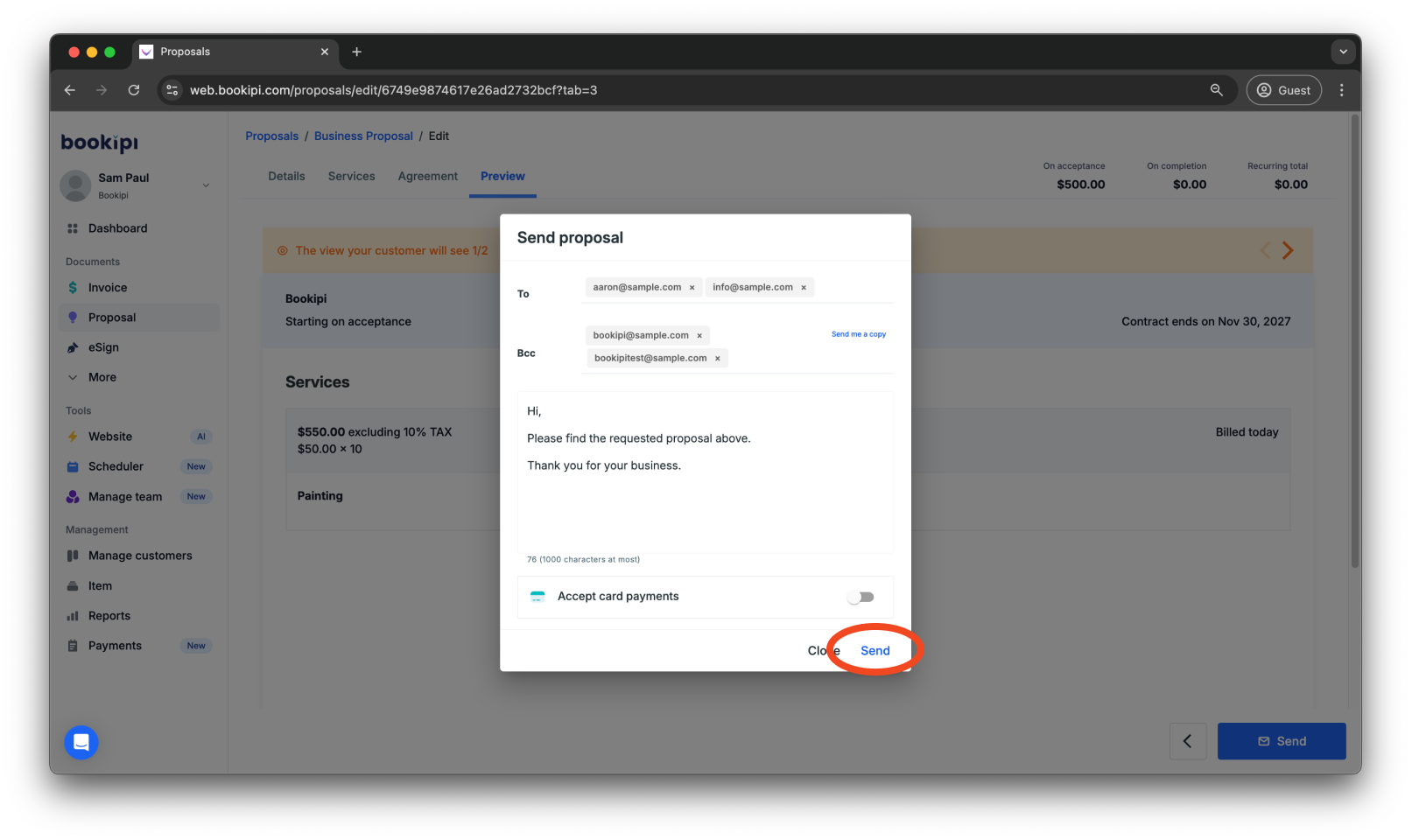 Bookipi Proposal Maker - How to send a proposal to multiple people - 6