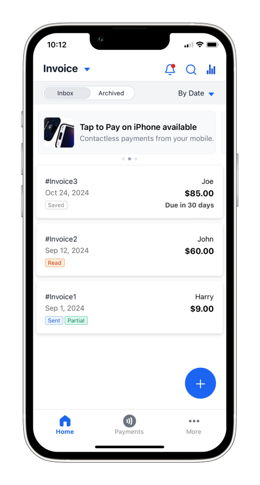 Invoice Mobile App - How to send an invoice and mark as sent - 1
