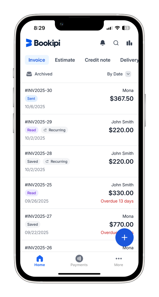 Uncategorized - How to end a recurring Invoice in the Bookipi Mobile App - 1