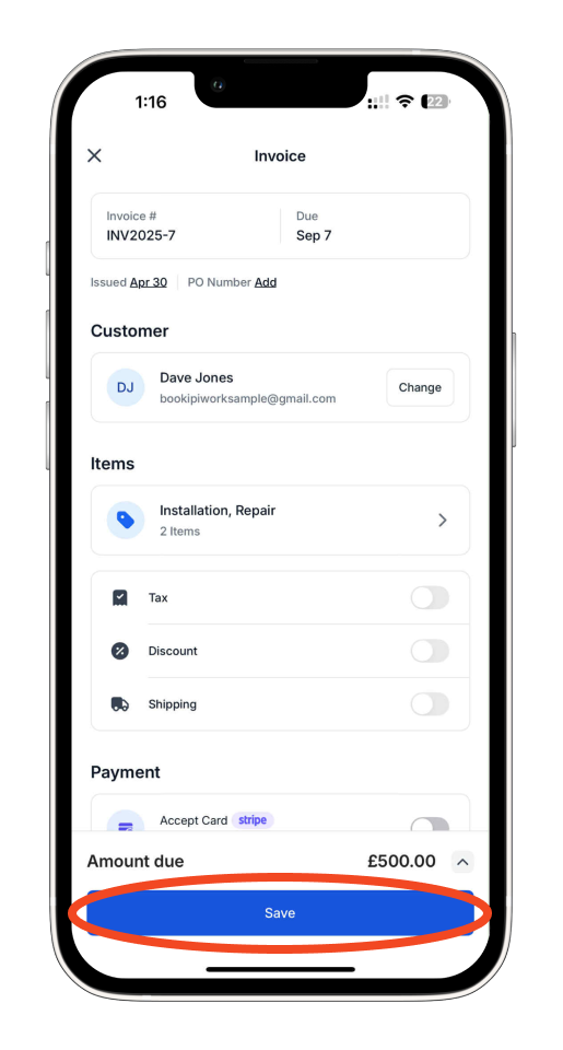 Invoice Mobile App - How to send an invoice as a PDF - 2