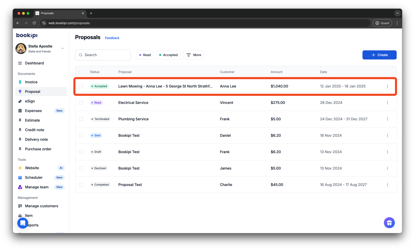 Bookipi Proposal Maker - How to complete an accepted proposal - 2