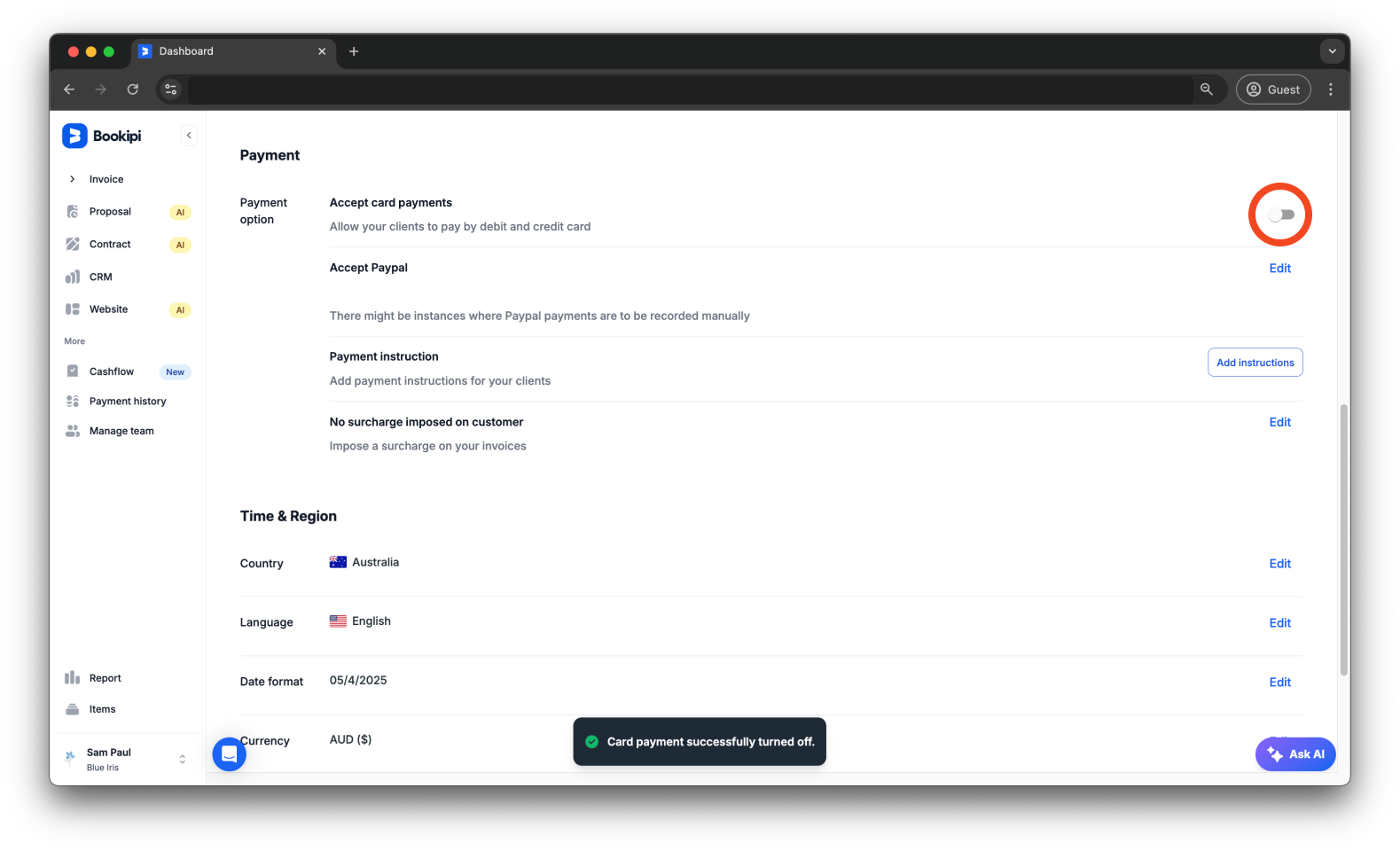 Invoice Web V2 - How to turn off card payments on Web - 5