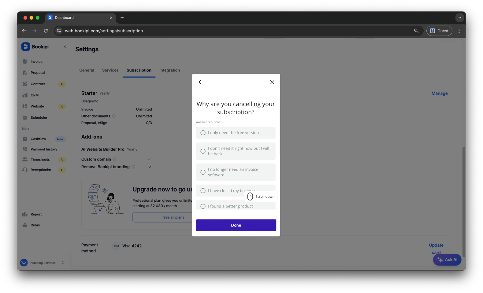 Bookipi AI Website Builder - How to cancel your Bookipi AI Website Builder Pro subscription - 8