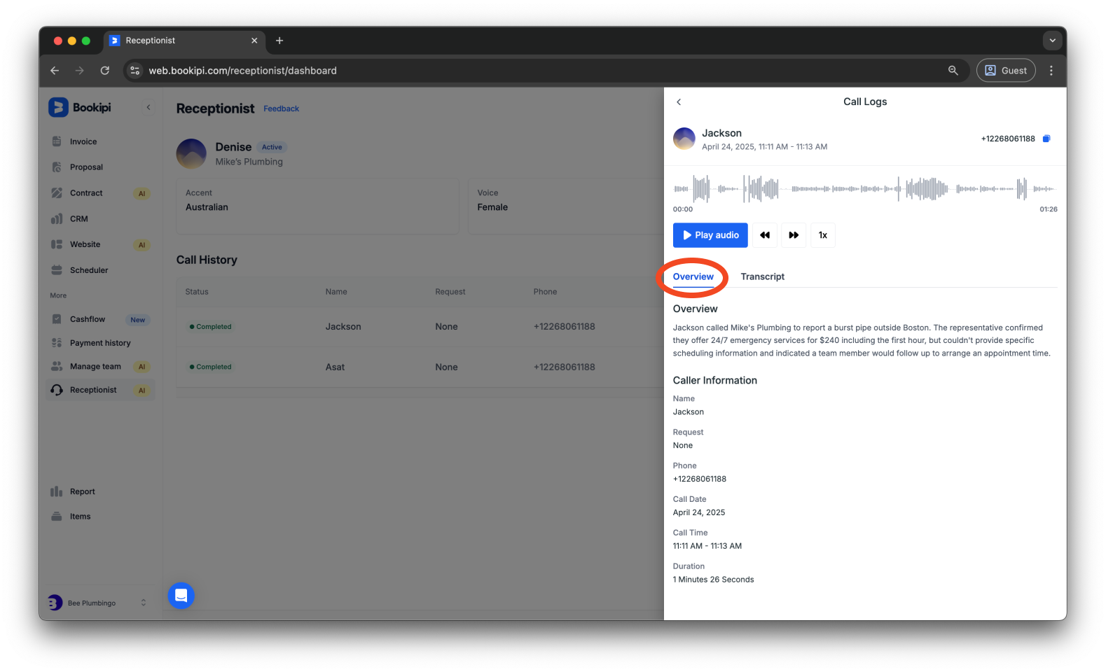 Uncategorized - How to view your call history in Bookipi AI Receptionist - 3