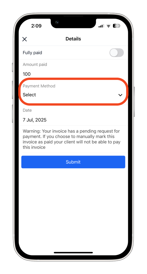 Invoice Mobile App - How to record a partial payment - 6