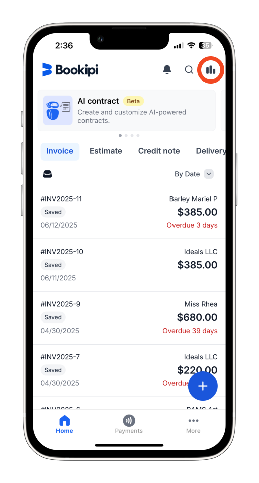 Invoice Mobile App - How to create a report - 1