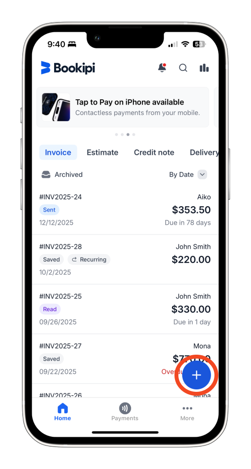 Uncategorized - How to set up a Recurring Invoice in the Bookipi Mobile App - 1