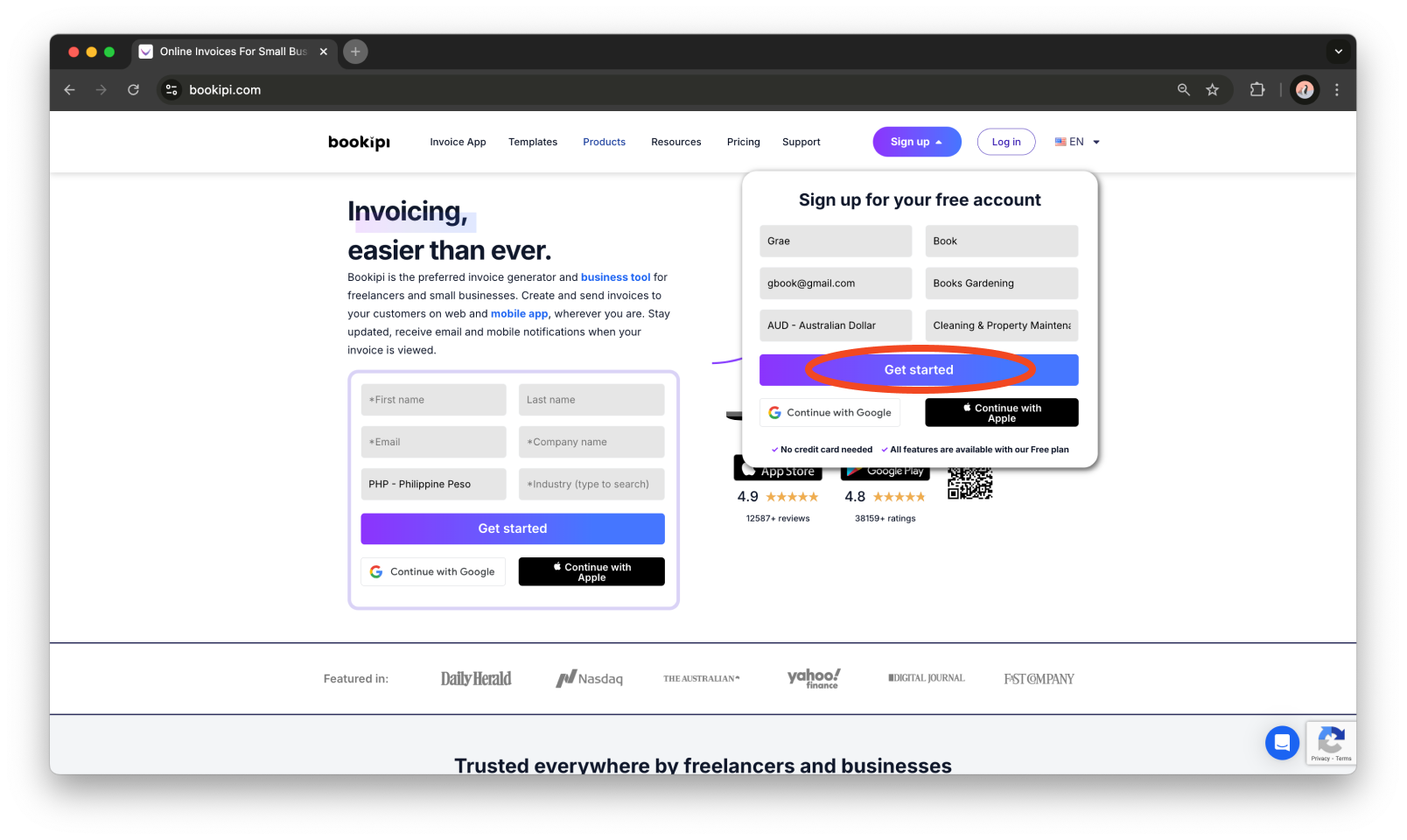 Invoice Web V2 - How to sign up to Bookipi Web v2 - 3