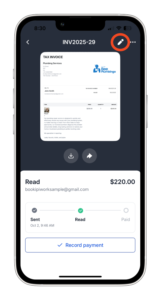 Uncategorized - How to end a recurring Invoice in the Bookipi Mobile App - 3