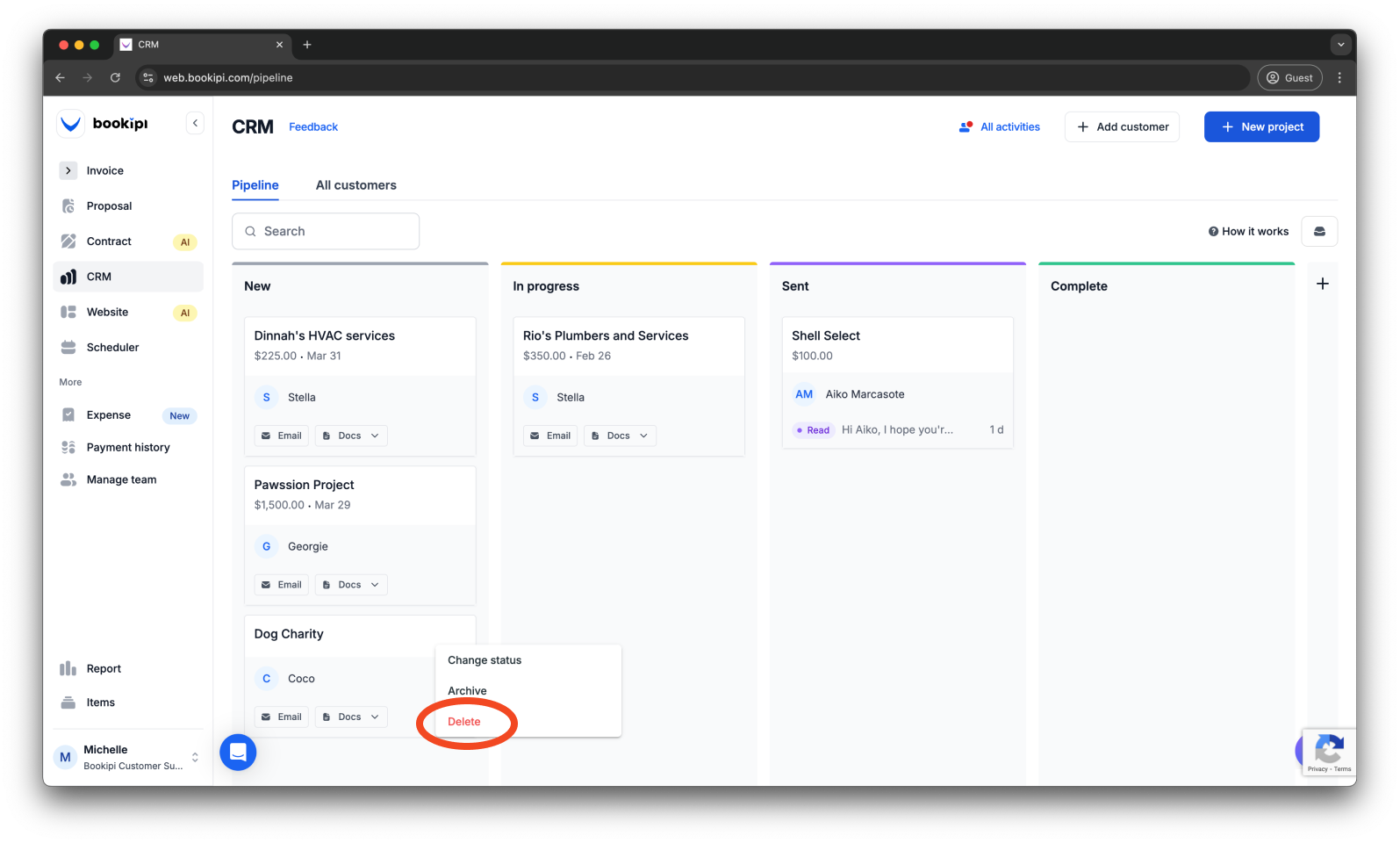 Uncategorized - How to delete a project in Bookipi CRM - 3