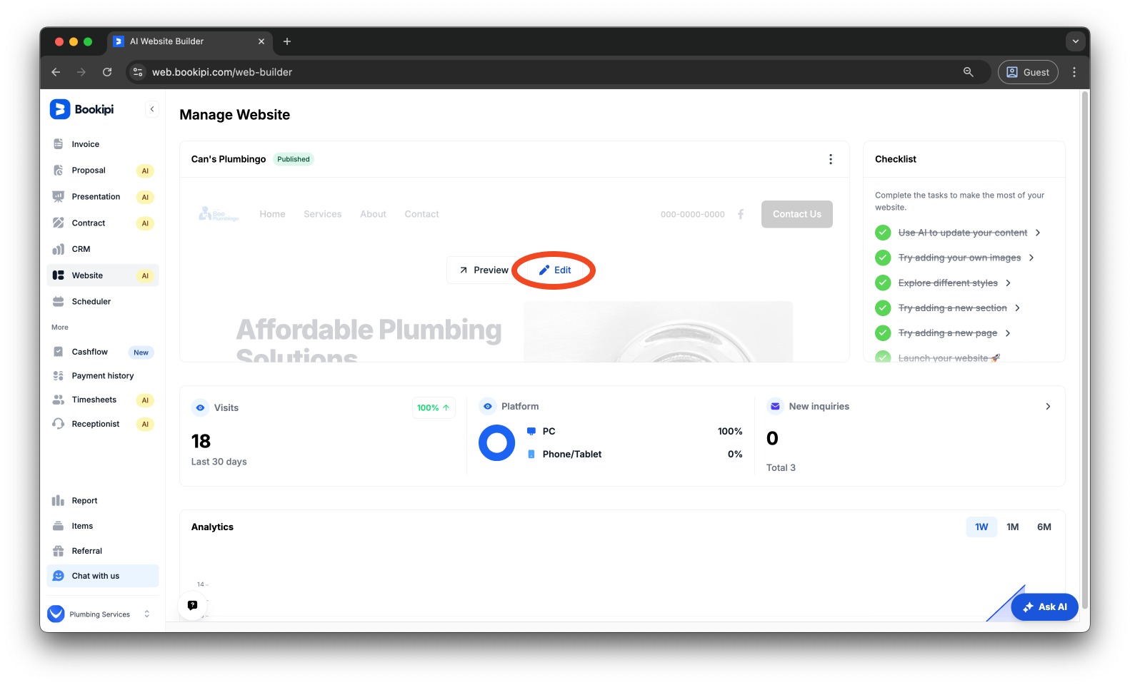 Bookipi AI Website Builder - How to edit your website in Bookipi AI Website Builder - 2