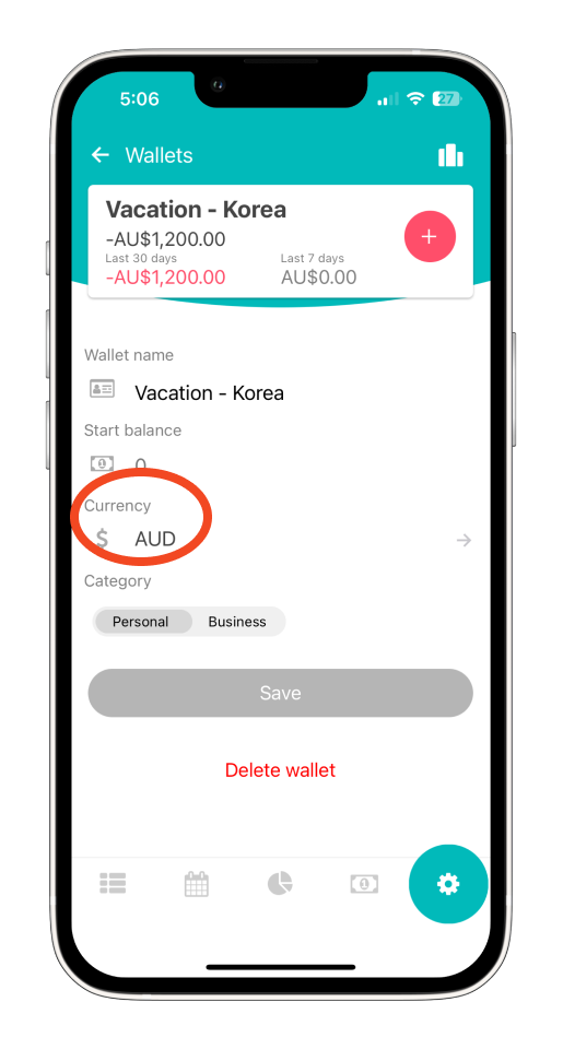 Bookipi Expense - How to change the currency of a wallet - 3