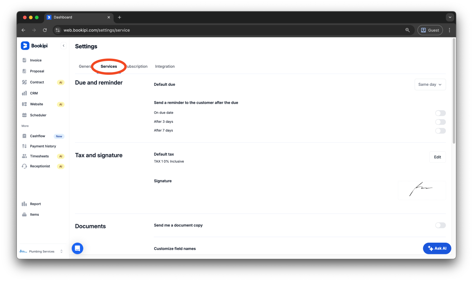 Invoice Web V2 - How to set the tax on future invoices - 3