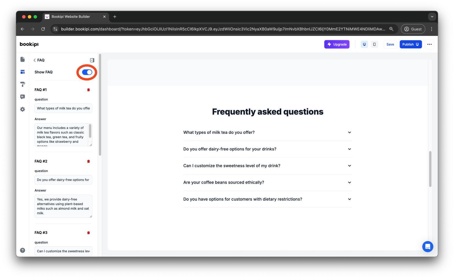 Bookipi AI Website Builder - How to add, edit and delete your FAQs in Bookipi AI Website Builder - 5