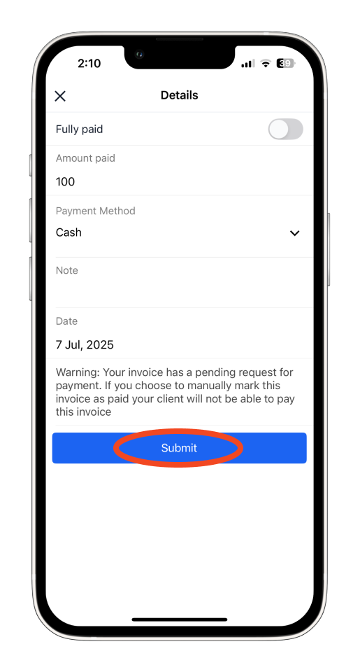Invoice Mobile App - How to record a partial payment - 8