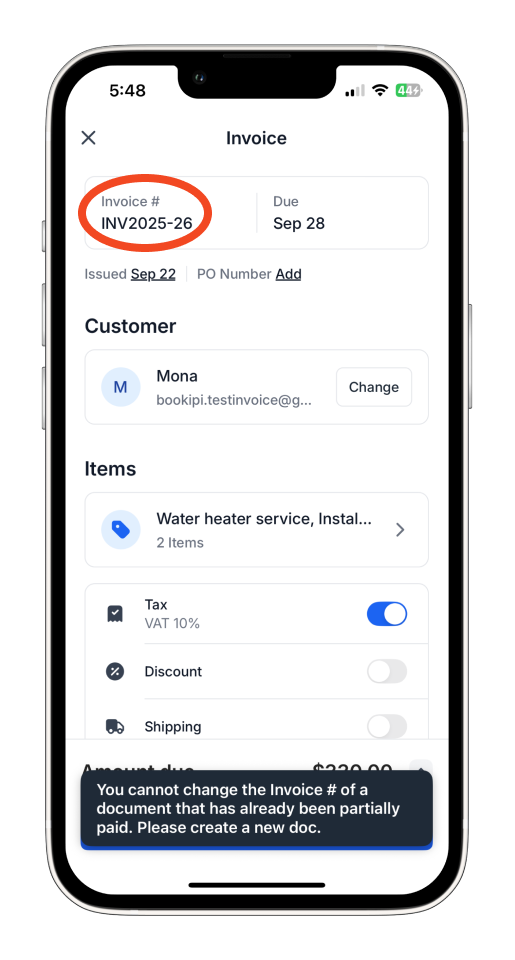 Uncategorized - How to edit a Partially or Fully Paid Invoice in the Bookipi Mobile App - 8