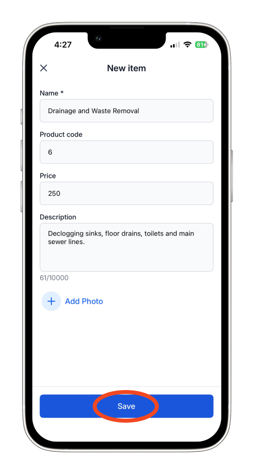 Invoice Mobile App - How to add an item on the Mobile App - 5