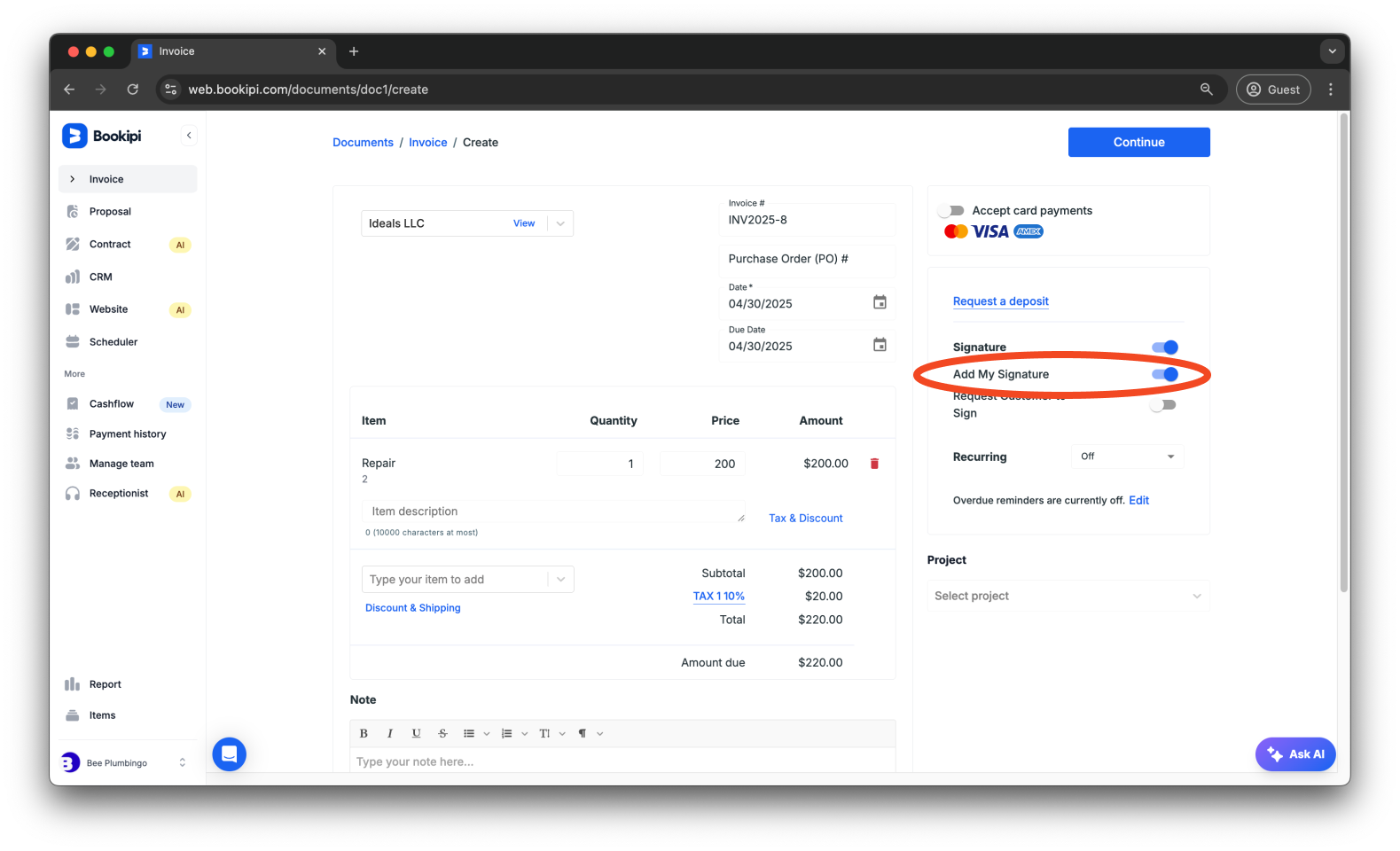 Invoice Web V2 - How to add a signature to invoices - 9