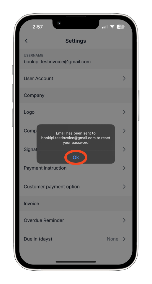 Invoice Mobile App - How to reset your password - 13