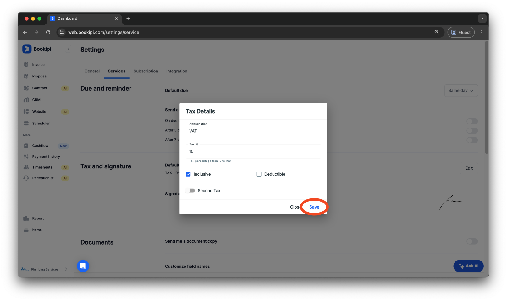 Invoice Web V2 - How to set the tax on future invoices - 7