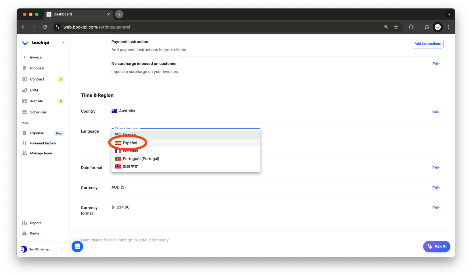 Invoice Web V2 - How to change the language on the Web App - 5