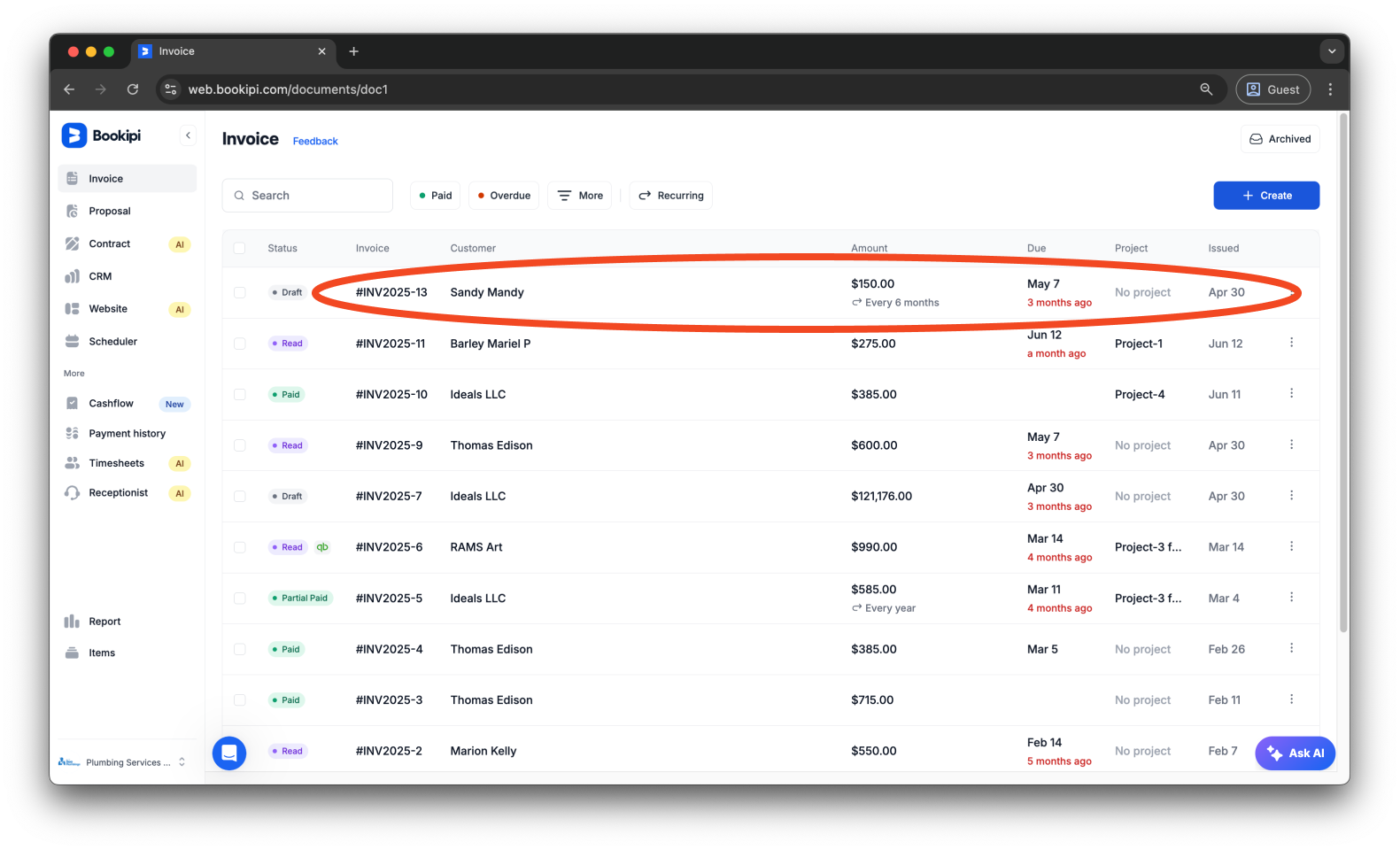 Invoice Web V2 - How to create a recurring invoice - 8