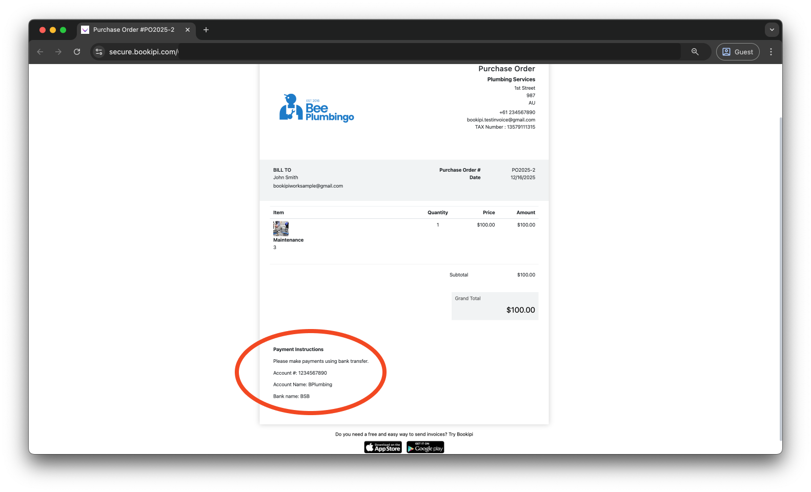 Invoice Web V2 - How to add bank details as notes on the Web App - 9