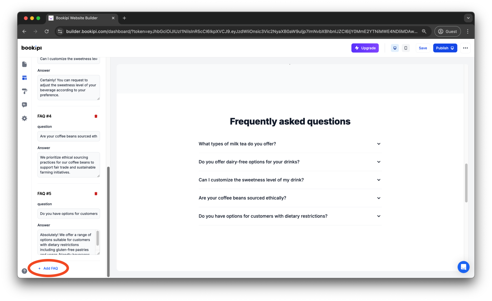 Bookipi AI Website Builder - How to add, edit and delete your FAQs in Bookipi AI Website Builder - 7