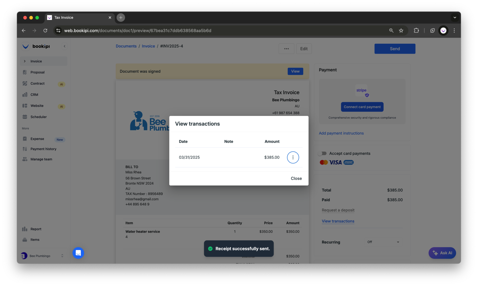 Invoice Web V2 - How to mark the invoice as paid and send a receipt using the web app - 10