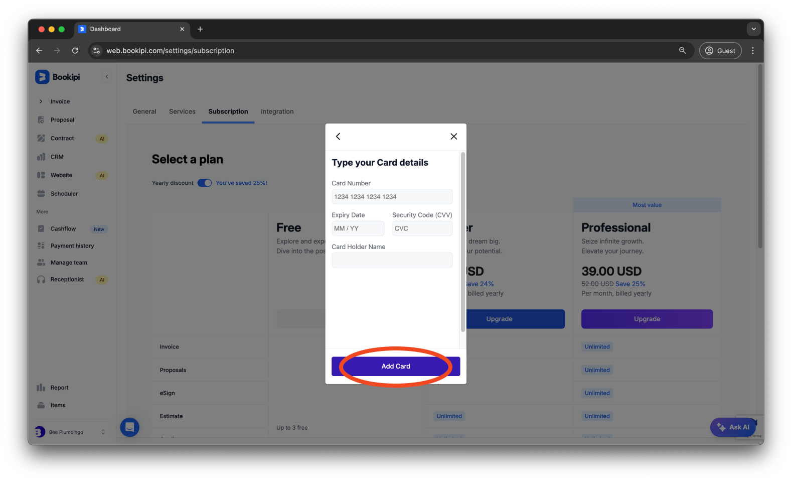 Bookipi Subscriptions - How to upgrade from a Free Plan to a Starter Plan Subscription - 9