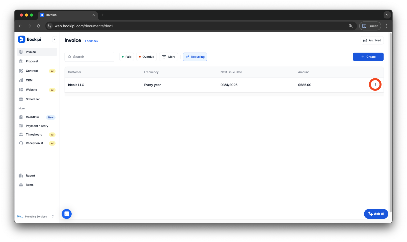 Invoice Web V2 - How to end a recurring invoice - 3