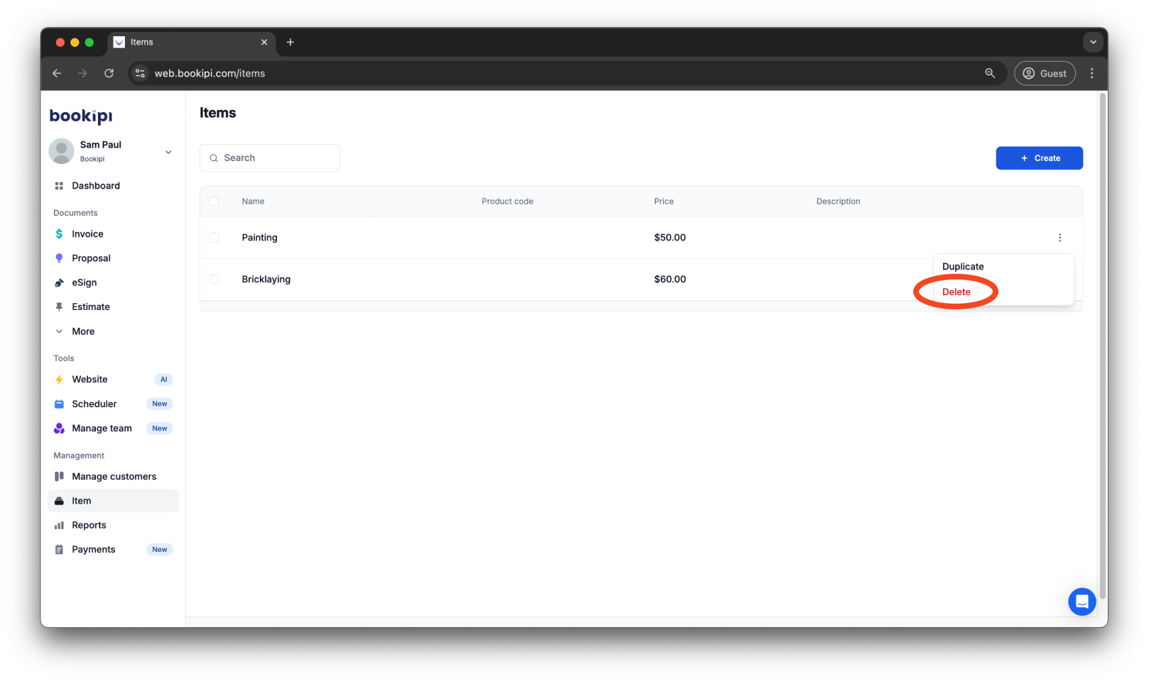 Invoice Web V2 - How to create, edit, copy and delete an item - 16