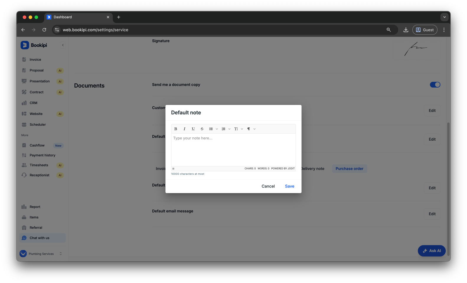 Invoice Web V2 - How to add bank details as notes on the Web App - 7