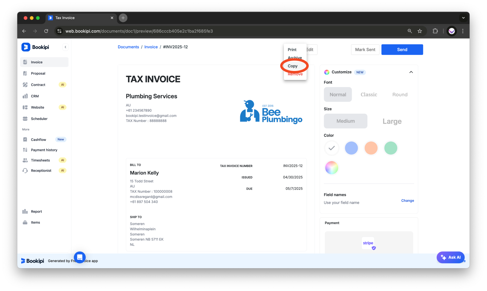 Invoice Web V2 - How to refund customers on Stripe and reissue invoices - 4