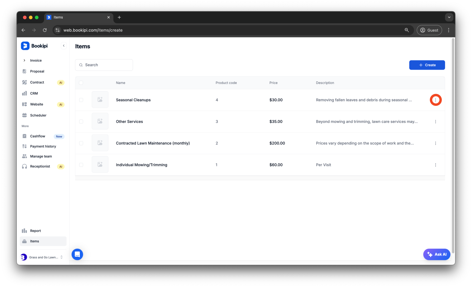 Invoice Web V2 - How to create, edit, copy and delete an item - 10